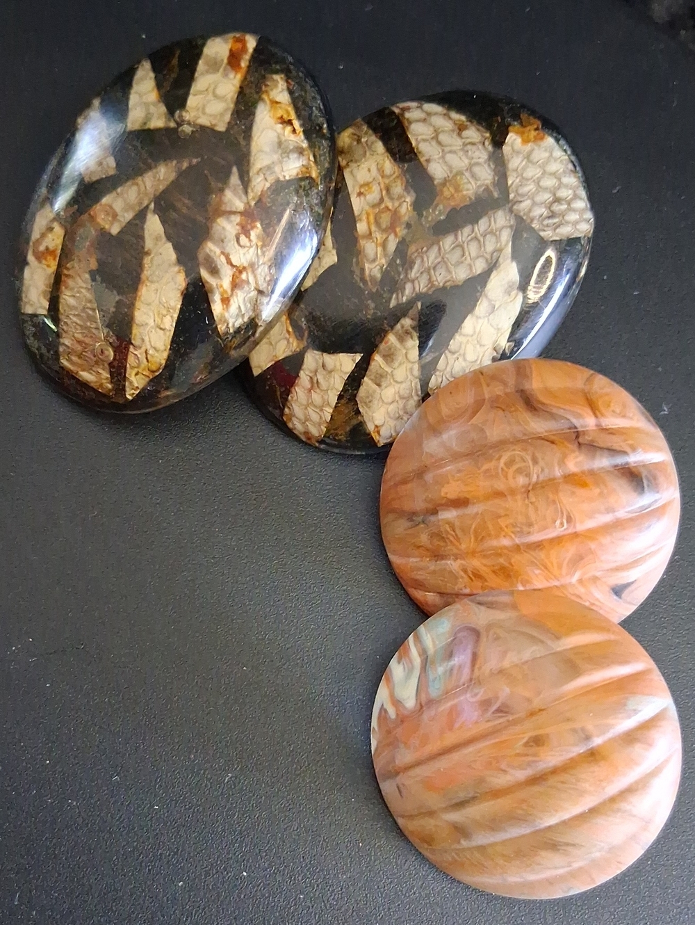 Vintage Black, Cream and Tan Statement Earrings